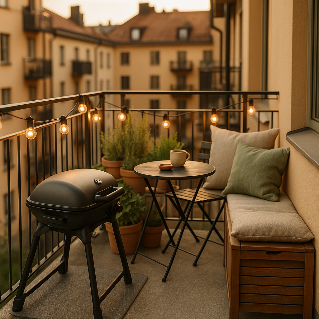 Små altaner, stor stemning med grill og lys